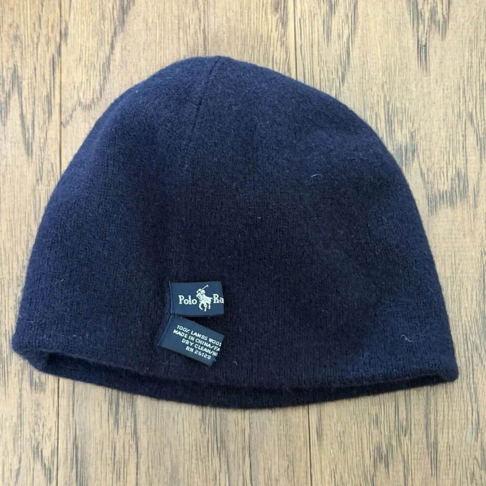 Ralph Lauren Polo Beanie Hat Navy Blue Merino Wool